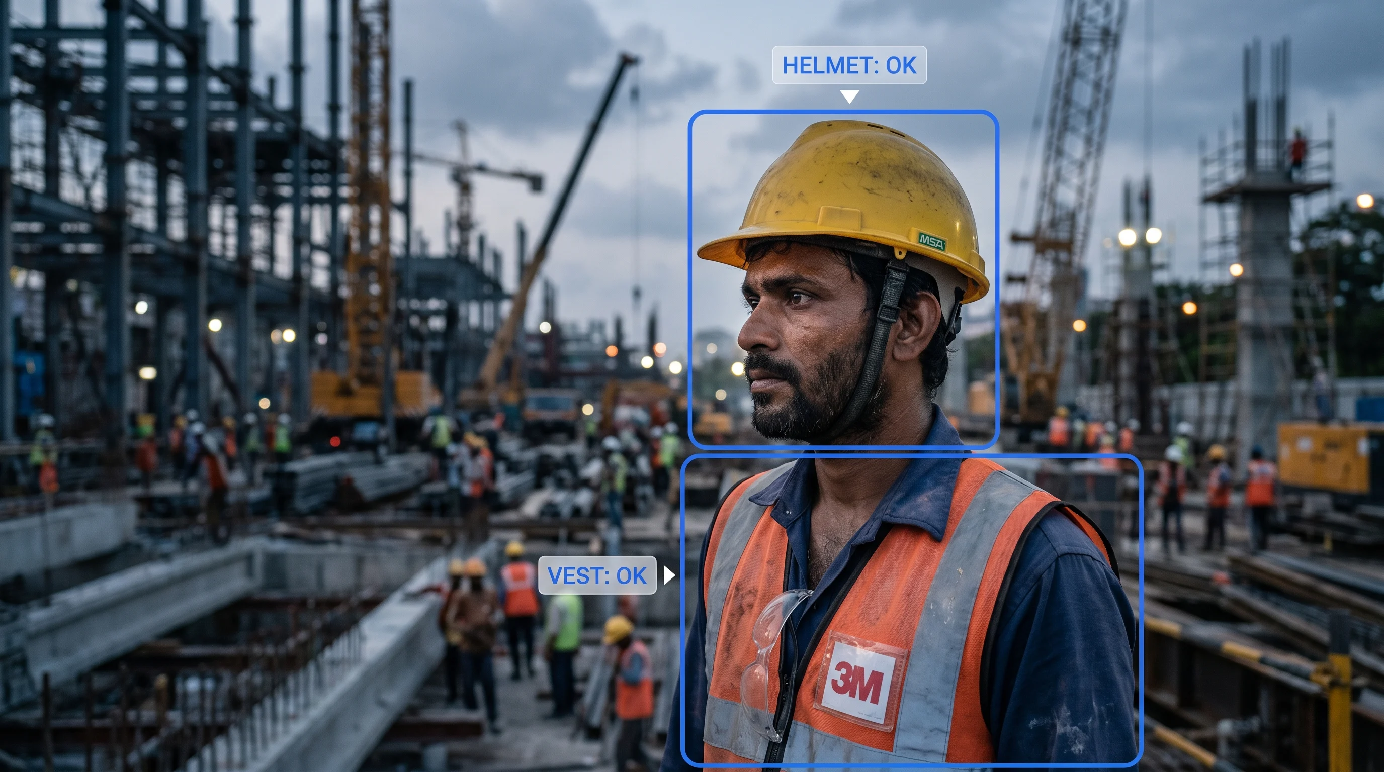 Illustration showing accident prevention through real-time PPE monitoring